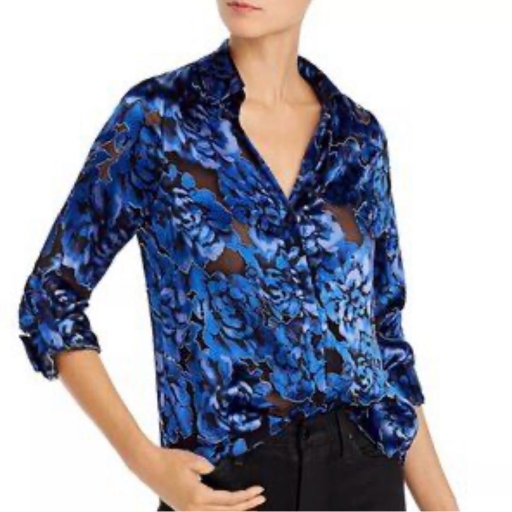 Alice + Olivia Vibrant Blue Floral Blouse
